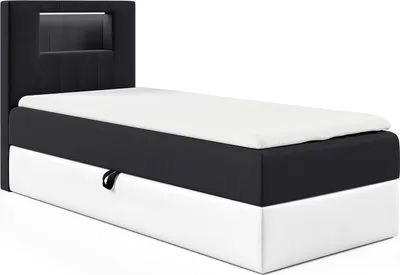 Produktbild von MEBLINI Kinderbett mit Bettkasten - Gepolstert Einzelbett mit Matratze - Polsterbett mit Stauraum - Bett mit Kopfteil - Stauraumbett - GARETH 1 - 100x200 Links - H3/Schwarz Samt