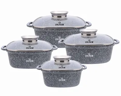 Produktbild von Zilner 8-teiliges Kochtopfset 2,8 / 3,5 / 4,4 / 5,5L , mit Deckel, Induktionskochgeschirr, Antihaftbeschichtung ZL 8534, grau