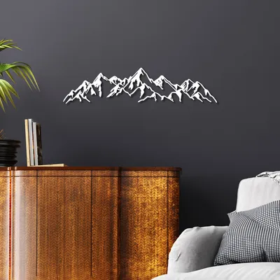 Image de Wallity, Mountain View - 2, Accessoire mural décoratif en métal, 100 % METAL, blanc, 62 x 14 cm