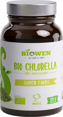 A product shot of a jar of BIOWEN Chlorella powder.
