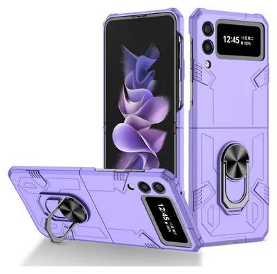 Obrázek produktu pro Galaxy Z Flip3 Pouzdro, robustní tvrdý PC, nárazuvzdorné Pouzdro s držákem prstenu a stojánkem pro Samsung Galaxy Z Flip 3 5G Fialová