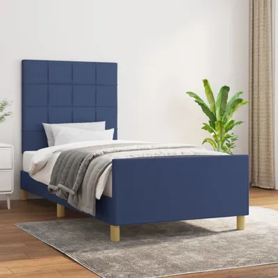 Produktbild von The Living Store Bettgestell mit Kopfteil Blau 90x200 cm Stoff