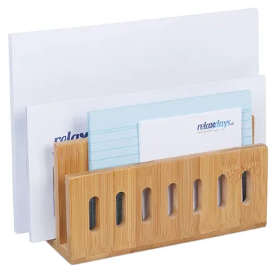 Image de Range-courrier organiseur de bureau - 3 compartiments - Bambou - Naturel - 13 x 18 x 8 cm