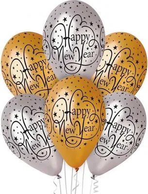 Produktbild von 6 Luftballons Silvester Happy New Year gold silber