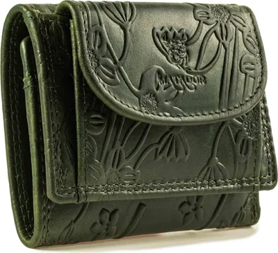 Produktbild von MATADOR GENF Kleine Leder Mini Geldbörse Damen RFID Blumen Grün