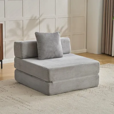 Imagen del producto de Sofá modular, sofá con sistema de compresión, convertible, sofá individual, cojines, reposabrazos, tapizado en tela de cuerda, ideal para salón/dormitorio. L3