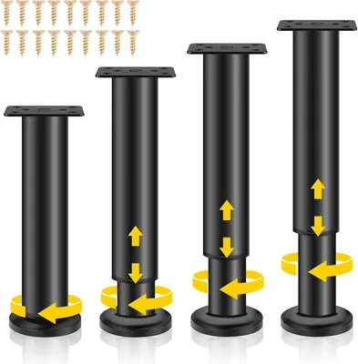 Produktbild von Verstellbare Möbelbeine 4 Stück, Schwarzes Metall, Höhenverstellbar 18-30 cm, Für Sofa, Bett, Schrank, Tisch