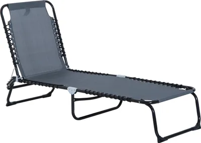 Produktbild von Sonnenliege klappbar Gartenliege, Liegestuhl mit 4-Fach verstellbare Rückenlehne, wetterfeste Campingliege bis 120 kg belastbar, für Garten Strand Pool, Grau