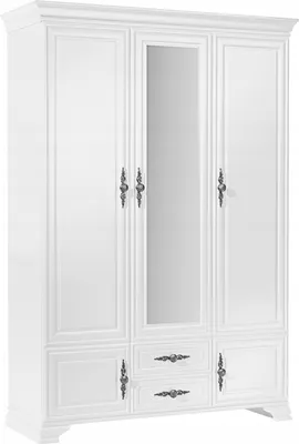 Produktbild von Kleiderschrank weiß 160x225x61 cm 5 Türen 2 Schubladen mit Spiegel Kleiderstange Garderobenschrank für Schlafzimmer