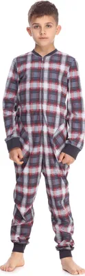 Produktbild von Timone Jungen Jugend Schlafanzug Strampelanzug Schlafoverall TI121(Dunkerot/Karierte, 110-116)