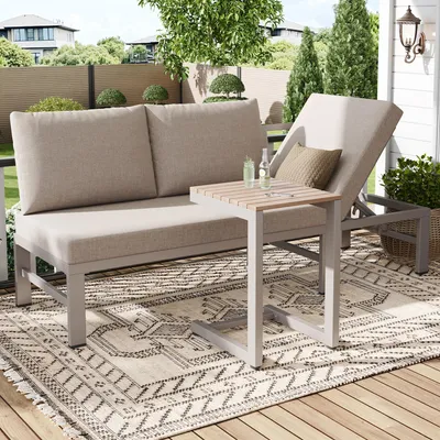 Produktbild von Merax Gartenmöbel-Set 3-Sitzer mit verstellbar 5-stufig, Outdoorsofa Garten-Lounge-Set mit Beistelltisch und Stahlrahmen, Kunststoff-Holzplatte, Khaki