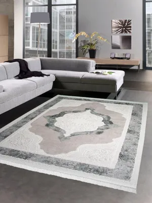 Immagine prodotto di Tappeto in lana con motivi orientali, color crema e grigio, disponibile anche in forma ovale. Dimensioni: 120x170 cm