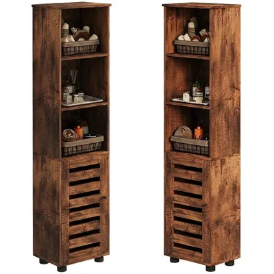 Produktbild von Schmaler, rustikaler Badezimmerschrank in Dunkelbraun, 88 cm hoch