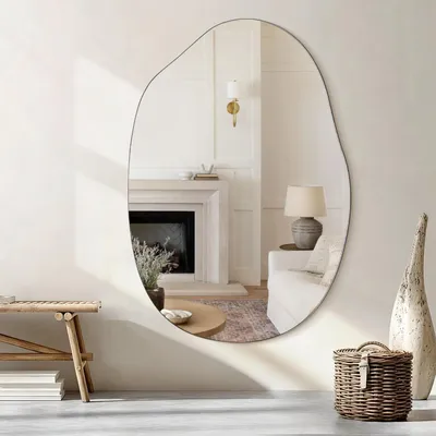Image de Miroir mural, cadre en bois, design asymétrique, style moderne, dimensions 65 x 45 cm