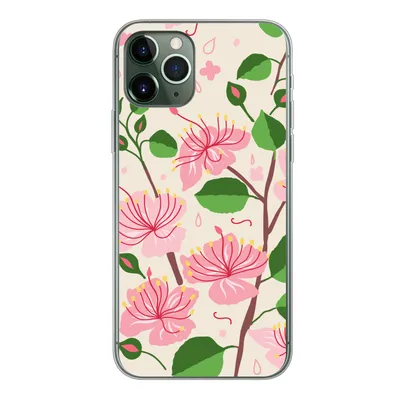 Produktbild von MuchoWow® Handyhülle Schutzhülle Hülle für iPhone 11 Pro Blume - Rosa - Blatt - Muster Silikon Softcase Handy Hülle - Handy