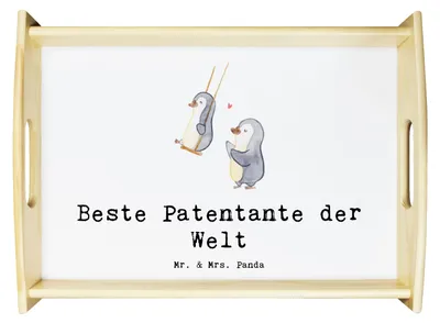 Produktbild von Mr. & Mrs. Panda tablett aus holz Pinguin Beste Patentante der Welt - Weiß - Geschenk, Holztablett, Familie, Dankeschön, Sofa, Dekotablett, Nichte, Taufe, Geschenkidee