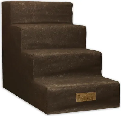 A brown, four-step pet stair.