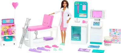 Produktbild von Barbie Krankenstation Set mit Puppe (Brünett), Anziehpuppe inkl. Zubehör