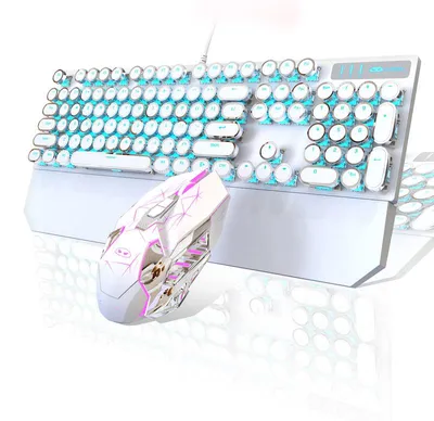 Produktbild von Mechanisches Tastatur Maus Set Weiß, 104 Tasten Red Switch, LED Beleuchtung Blau, USB, N-Key Rollover, 3200 DPI Gaming Maus