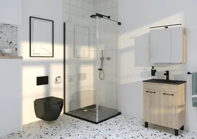 Produktbild von Jungborn Duschtür mit Seitenwand SETTE Drehtür rechts Seitenwand links 75 x 90 cm Profilfarbe schwarz Klarglas mit schmu
