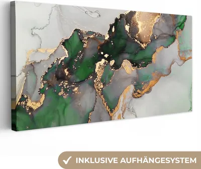 Produktbild von MuchoWow® - Leinwandbilder - Marmor - Gold - Grün - Luxus, Wandbild, Wanddeko Bilder Wohnzimmer, 80x40 cm