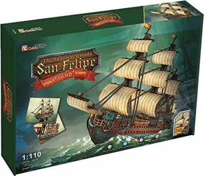 The image shows the front of a product box for a 3D puzzle of a ship.
