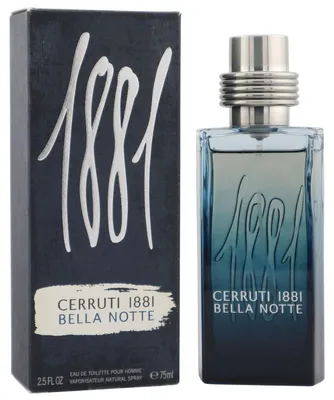 Cerruti 1881 Bella Notte Eau de Toilette für Herren mit dunkelblauer Verpackung und blauem Glasflakon in Farbverlauf