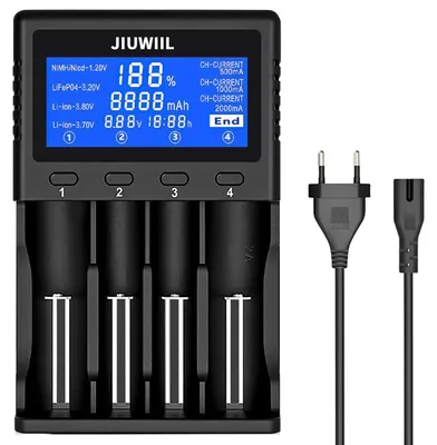 4-fach Batterieladegerät für 18650/26650/21700 Akkus mit LCD