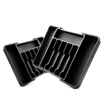 Produktbild von BigDean 2 Stück Besteckeinsatz aus Kunststoff in Schwarz – ausziehbarer Besteckkasten für Schubladen – Schubladen Organizer für einfache Aufbewahrung