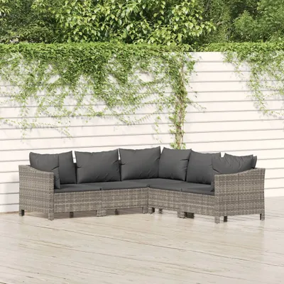 Image de The Living Store Ensemble de salon de jardin 5 pièces avec coussins Gris Poly Rattan