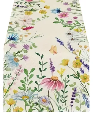 Produktbild von Frühlingsblumen-Tischläufer, Tischdecke mit blühenden Tulpen, waschbar, für Esszimmer im Landhausstil, Partys und Dekorationen.