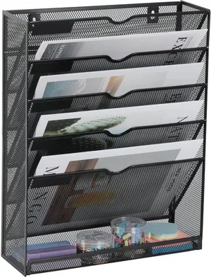 Image de Support mural pour classeurs, 6 compartiments, métal, noir