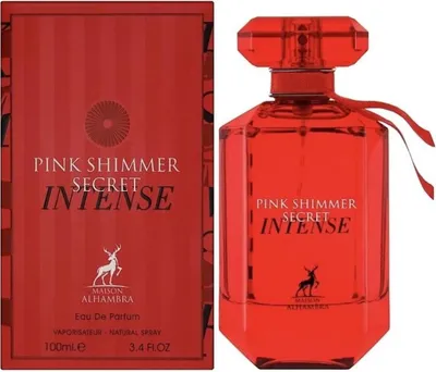 A perfume bottle and its packaging are displayed side-by-side against a white background.