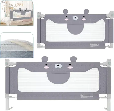 Immagine prodotto di QEENTOE, paraspigoli per letto a castello, protezioni laterali per lettino con motivo di piccoli orsetti, funzione di protezione dalle cadute, paraspigoli con sistema di ancoraggio rinforzato, grigio, 200 cm