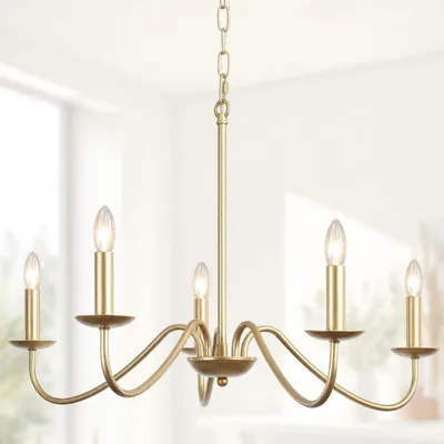 Produktbild von Kronleuchter Hängeleuchte Deckenlampe - 5-flammig - Gold - Höhenverstellbar
