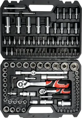 Produktbild von Yato YT-38791, Steckschlüssel-Set, Schwarz, Rot, Edelstahl, Chrom-Vanadium-Stahl, 7,4 kg, 1/4, 1/2", 10,11,12,13,14,15,16,17,18,19,20,21,22,24,27,30,32 mm