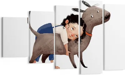 Produktbild von Bild auf Leinwand - Leinwandbild - 5 Teile - Kind Hund Bild - 100x60cm - Wand Bild - Wanddeko - Wandbilder - Leinwanddruck - Bilder - Wanddekoration - Leinwand bilder - Wandbild - EG100x60-4783