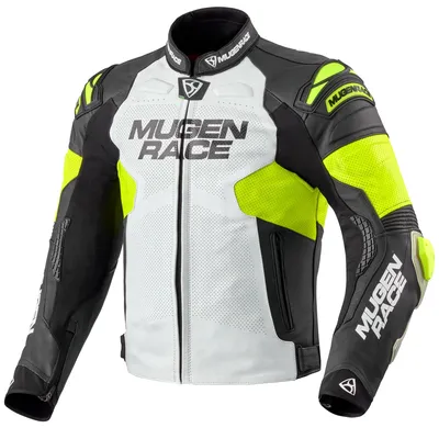 Image de MUGENRACE Mry blouson en cuir perforé pour moto, noir/blanc/jaune-néon, 54