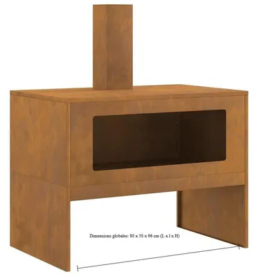 Obrázok produktu pre Vonkajší krb na drevo, hnedý kov, odolná konštrukcia, rozmery 80x50x96 cm