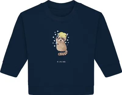 Produktbild von Mr. & Mrs. Panda Organic Baby Pullover Waschbär 6. - 12. Monat - French Navy - Geschenk, Fröhlich, Seifenblasen, Bullover, Waschen, Tagträumen, Plan, Lustige Sprüche