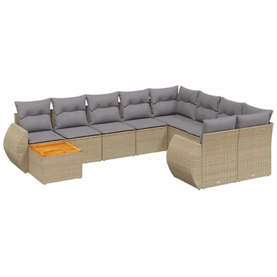 Produktbild von vidaXL 10-tlg. Garten-Sofagarnitur mit Kissen Beige Poly Rattan