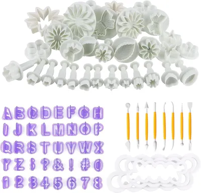 Produktbild von Fondant Ausstecher Set 84-teilig, Hochwertiges Lebensmittel-Qualitäts-PET, für Buchstaben und Rosen, zum