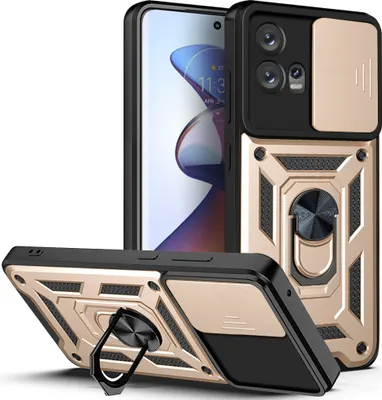 Produktbild von Motorola Edge 30 Fusion Hülle mit Ring Ständer Halter Dia Kameraschutz TPU PC Schutzhülle für Motorola Edge 30 Fusion Gold