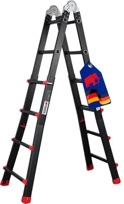 Produktbild von Sprossen-Mehrzweckleiter APOLLO | 3-in-1 Aluminiumleiter | 4x4 Sprossen | bis zu 3,7 m Höhe | 150 kg Traglast | Schwarz | Treppenleiter, Stehleiter, Anlegeleiter