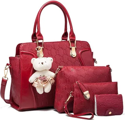 Image de Pahajim Sac à main Femme Moyen Élégant 4-pièces SetPolyuréthaneSac à bandoulière en cuir