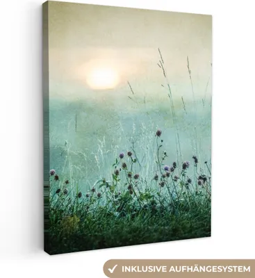 Obrázek produktu pro OneMillionCanvasses® - Obraz na plátně - Příroda - Vintage - Květiny - Slunce, nástěnná malba, nástěnné dekorace obrazy obývací pokoj, 30x40cm