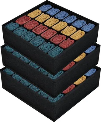 Productafbeelding van Unyqoos® 3-delige lade-organizer, 24 vakken, inklapbare opbergbox 33 x 33 x 9 cm – voor ondergoed, sokken, stropdassen, riemen en accessoires