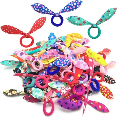 Produktbild von 100 Haargummi Scrunchie Damen Samt Kaninchen Hase Ohr Haarbänder Kinder Mädchen Favors