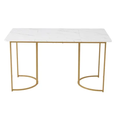 Produktbild von MODFU Esstisch Rechteckiger Esstisch aus Moderner Marmor Küchentisch, mit Metallbeinen für Esszimmer Wohnzimmer, Weiß und Golden