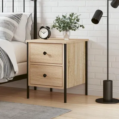 Image de Table de chevet en chêne - Meuble d'appoint pour chambre - Rangement - Avec tiroir - 40 x 42 x 50 cm - Chêne Sonoma